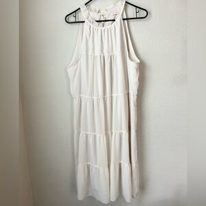 Romantic Ivory Tiered Mini Dress XL Cottagecore Flowy Bridal Shower Vacation